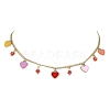 Alloy Heart & Millefiori Glass Flower Bib Necklace with Ion Plating(IP) Handmade 304 Stainless Steel Chains NJEW-JN04403-2