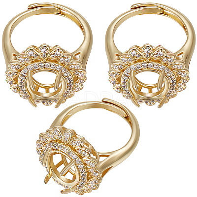 3Pcs Adjustable Brass Micro Pave Clear Cubic Zirconia Finger Ring Components ZIRC-BBC0001-94-1