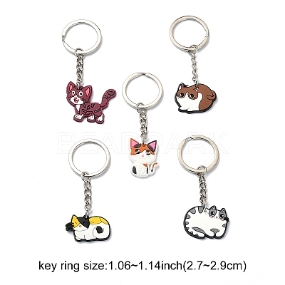 5Pcs 5 Style Cute Cartoon PVC Plastic Cat Pendant Keychain KEYC-YW0001-17-1