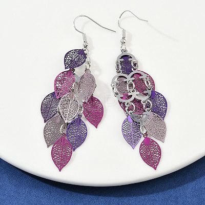 430 Stainless Steel Leaf Dangle Earrings EJEW-A137-06P-01-1