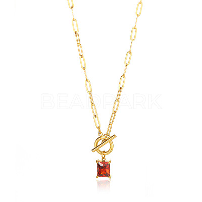 304 Stainless Steel Pave Cubic Zirconia Square Birth Stone Pendant OT Necklaces FS-WGEE56A-01-1