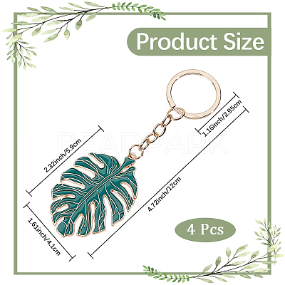 4Pc Monstera Leaf Alloy Enamel Pendant Keychain KEYC-CP0001-25-1