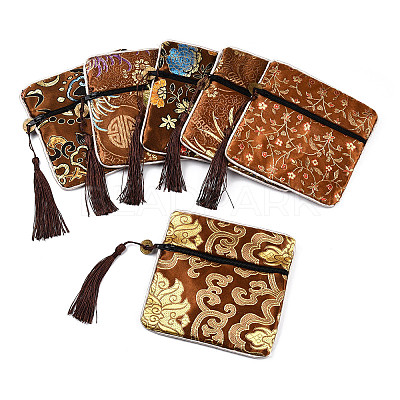 Chinese Brocade Tassel Zipper Jewelry Bag Gift Pouch ABAG-F005-09-1
