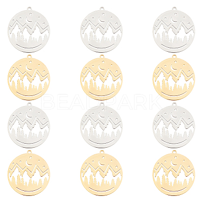 12Pcs 2 Colors 201 Stainless Steel Pendants STAS-DC0011-01-1