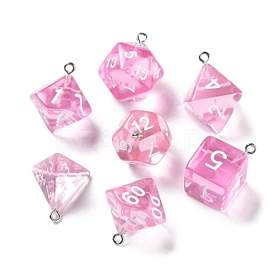 7 Styles Transparent Resin Polyhedral Dice Pendants Set RESI-A029-01D-1