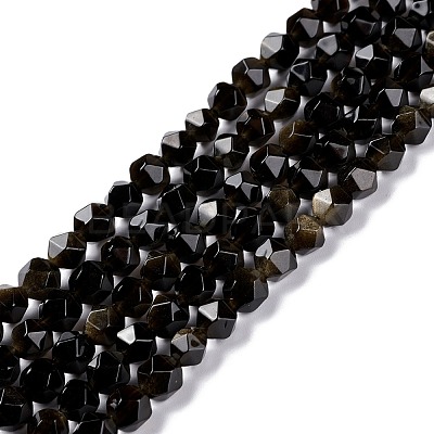 Natural Golden Sheen Obsidian Beads Strands G-C229-01A-1