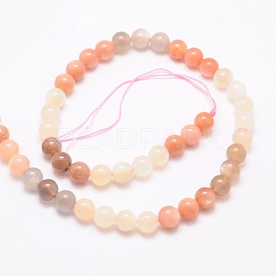 Round Natural Multi-Moonstone & Sunstone Beads Strands G-L425-26-8mm-1