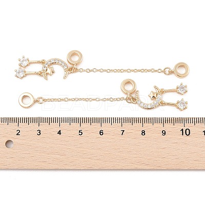 Rack Plating Moon & Star Brass Clear Cubic Zirconia European Safety Chains LS-KK-F879-24G-1