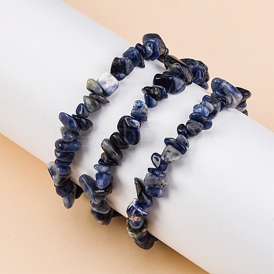 Unisex Chip Natural Sodalite Beaded Stretch Bracelets BJEW-S143-21-1