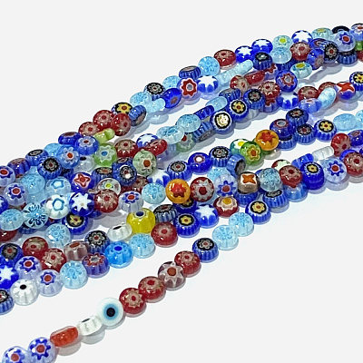 Handmade Millefiori Glass Flat Round Bead Strands X-LK-P010-03-1