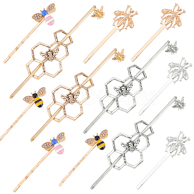 12Pcs 3 Style Hair Bobby Pins & 4 Sets 2 Color Alloy Hair Clips OHAR-PH0001-32-1
