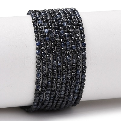 Natural Black Sapphire Beads Strands G-P625-2mm-01-1