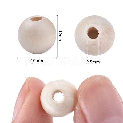 Natural Unfinished Wood Beads X-WOOD-S651-A10mm-LF-1