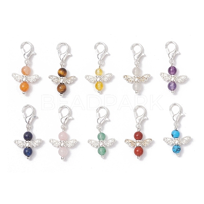 10Pcs 10 Styles Angel Natural & Synthetic Mixed Gemstone Pendant Decorations HJEW-JM03143-01-1