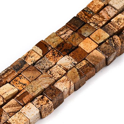 Natural Picture Jasper Beads Strands G-T139-6x6-27A-1