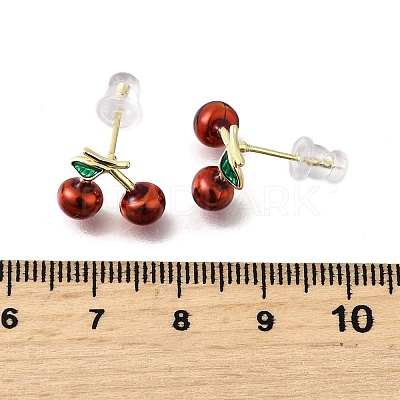 Cherry Brass Enamel Stud Earrings EJEW-U061-01G-1