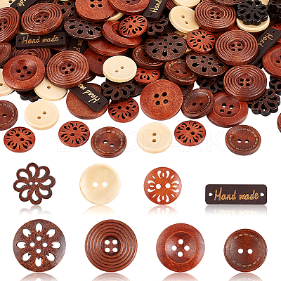 160pcs 8 style Natural Wooden Buttons BUTT-GA0001-06-1