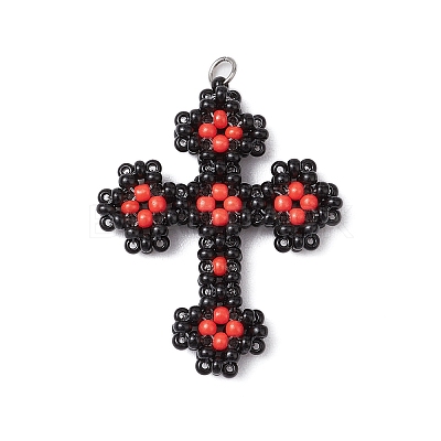Seed Beads Beaded Charms PALLOY-MZ00358-02-1