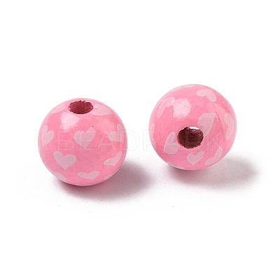 Valentine's Day Spray Painted & Printed Wood European Beads WOOD-L023-03H-1