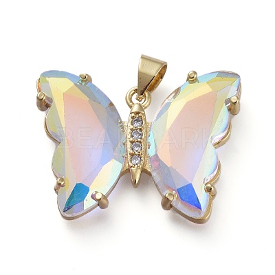 Brass Micro Pave Clear Cubic Zirconia Pendants ZIRC-P079-A01-02-1