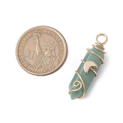2Pcs 2 Styles Natural Green Aventurine Double Terminated Pointed Pendants PALLOY-JF03122-02-1