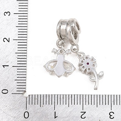 Spring Brass Pave Clear & Deep Pink Cubic Zirconia Pendants KK-H268-13B-P-1