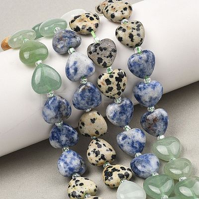 Gradient Color Natural Quartz & Dalmatian Jasper & Blue Spot Jasper & Green Aventurine & Picture Jasper Beads Strands G-B185-A02-1