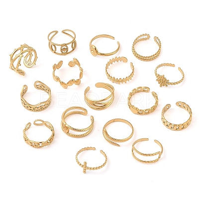 Ion Plating(IP) 304 Stainless Steel Open Cuff Rings for Women RJEW-Z057-10G-1