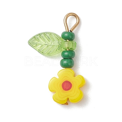 6Pcs 304 Stainless Steel Glass Beaded Flower Pendants PALLOY-MZ01117-1