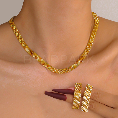 Elegant Iron Hollow Wide Chain Earrings & Necklaces Sets for Women HX7434-1