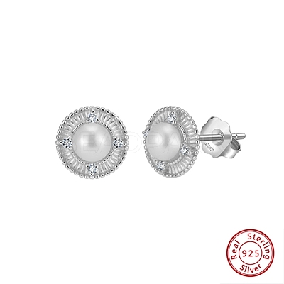 925 Sterling Silver Flat Round Stud Earrings EJEW-D326-02P-1