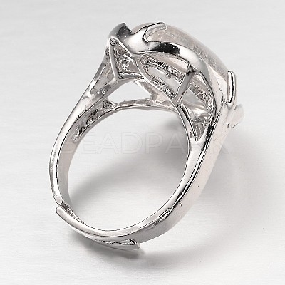Adjustable Oval Gemstone Wide Band Rings RJEW-L062-01D-1