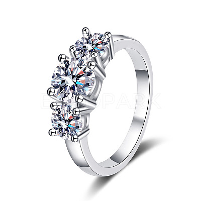 Rhodium Plated 925 Sterling Silver Pave 8.2x4.9mm Moissanite Finger Rings WG3C802-10-1