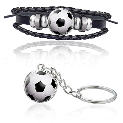 CutHollow Glass Football Jewelry Set SJEW-CL0001-01-1