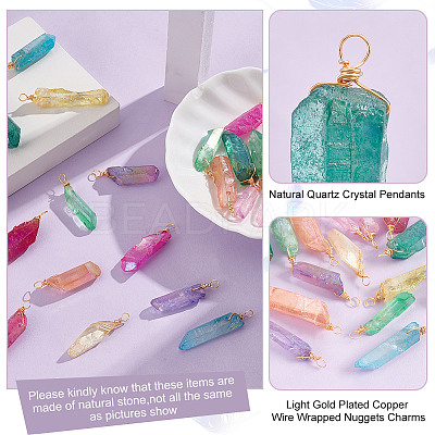 20Pcs Electroplated Natural Quartz Crystal Pendants PALLOY-AB00141-1