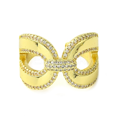 Brass Micro Pave Cubic Zirconia Open Cuff Ring RJEW-K256-16G-1