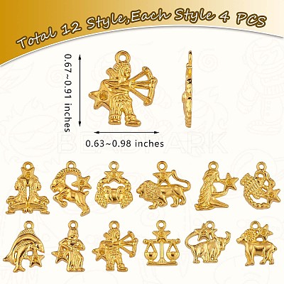 48Pcs Constellation Charm Pendant Twelve Zodiac Sign Pendants Alloy Charm for Jewelry Necklace Bracelet Earring Making Crafts JX340A-1