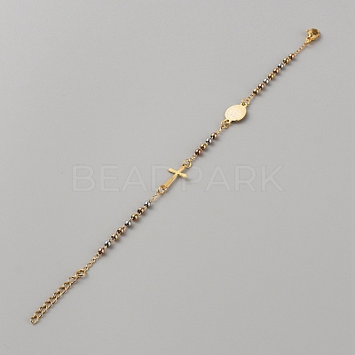 304 Stainless Steel Jesus & Cross Link Bracelet with 201 Stainless Steel Beaded Chains BJEW-WH0012-20A-1