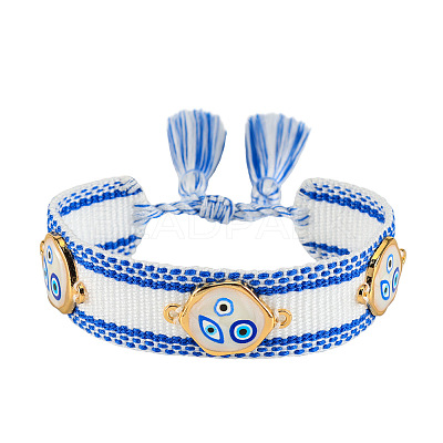 Evil Eye Adjustable Polyester & Alloy & Resin Enamel & Rhinestone Slider Bracelets FS-WG9985D-14-1
