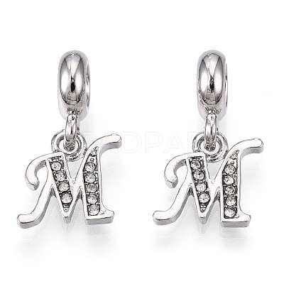 Platinum Rack Plating Alloy Rhinestone European Dangle Charms PALLOY-T048-36P-M-1