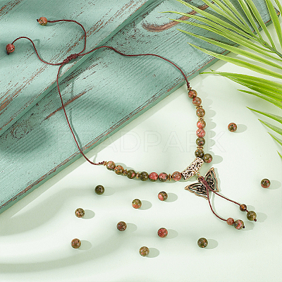 Natural Unakite Round Beads Strands G-NB0004-87B-1