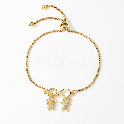 Brass Micro Pave Cubic Zirconia Box Chain Slider Bracelets GJ5642-1