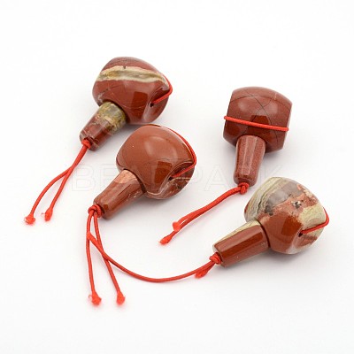 Gourd 3-Hole Natural Red Jasper Guru Beads G-F223-05-20mm-1
