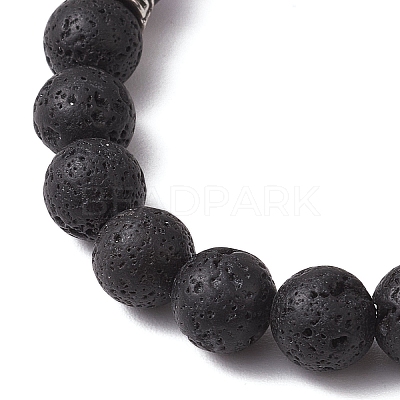 9mm Round Natural Lava Rock Chakra Beaded Stretch Bracelets for Women BJEW-JB10890-1