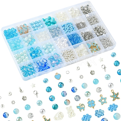 DIY Round Glass & CCB Plastic Beads Bracelets Making Kits DIY-FS0007-56A-1