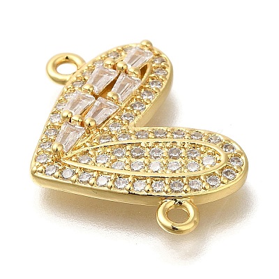Rack Plating Brass Micro Pave Clear Cubic Zirconia Heart Links Connector Charm KK-P287-52G-02-1