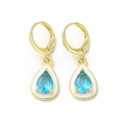 Teardrop Real 18K Gold Plated Brass Dangle Leverback Earrings EJEW-L268-026G-01-1