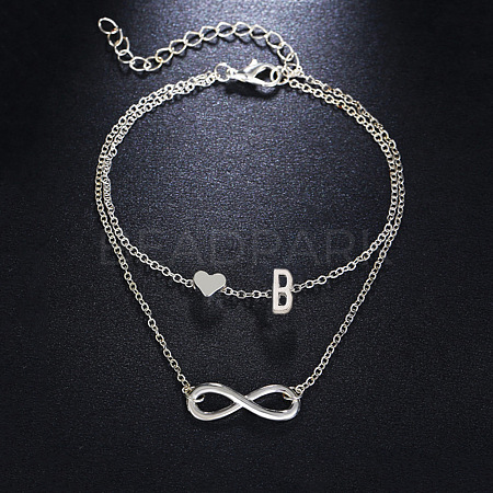 Alloy Infinity Heart Initial Charm Double Layer Anklets for Women FS-WG74AE6-02-1