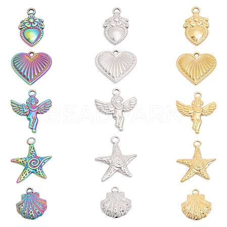 CHGCRAFT 15Pcs 15 Styles 304 Stainless Steel Pendants STAS-CA0001-97-1