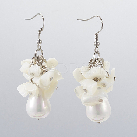 Teardrop Shell Pearl Beads Dangle Earrings EJEW-JE02885-1